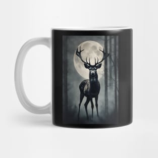 Deer in a Mysterious Dark Foggy Forest Vintage Art Mug